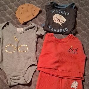 Warner Bros. Gray and Red Bodysuit Set with Gold Accents